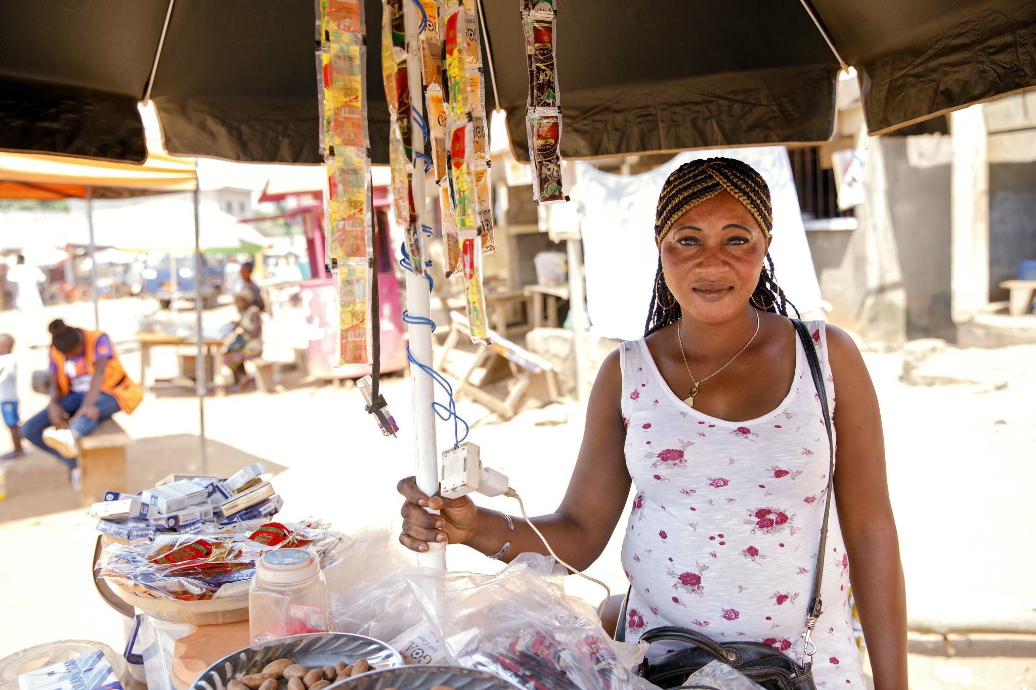 Woman working in a sales booth